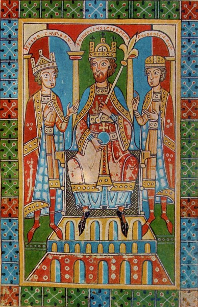 Federico Barbarossa tra i figli Enrico e Federico